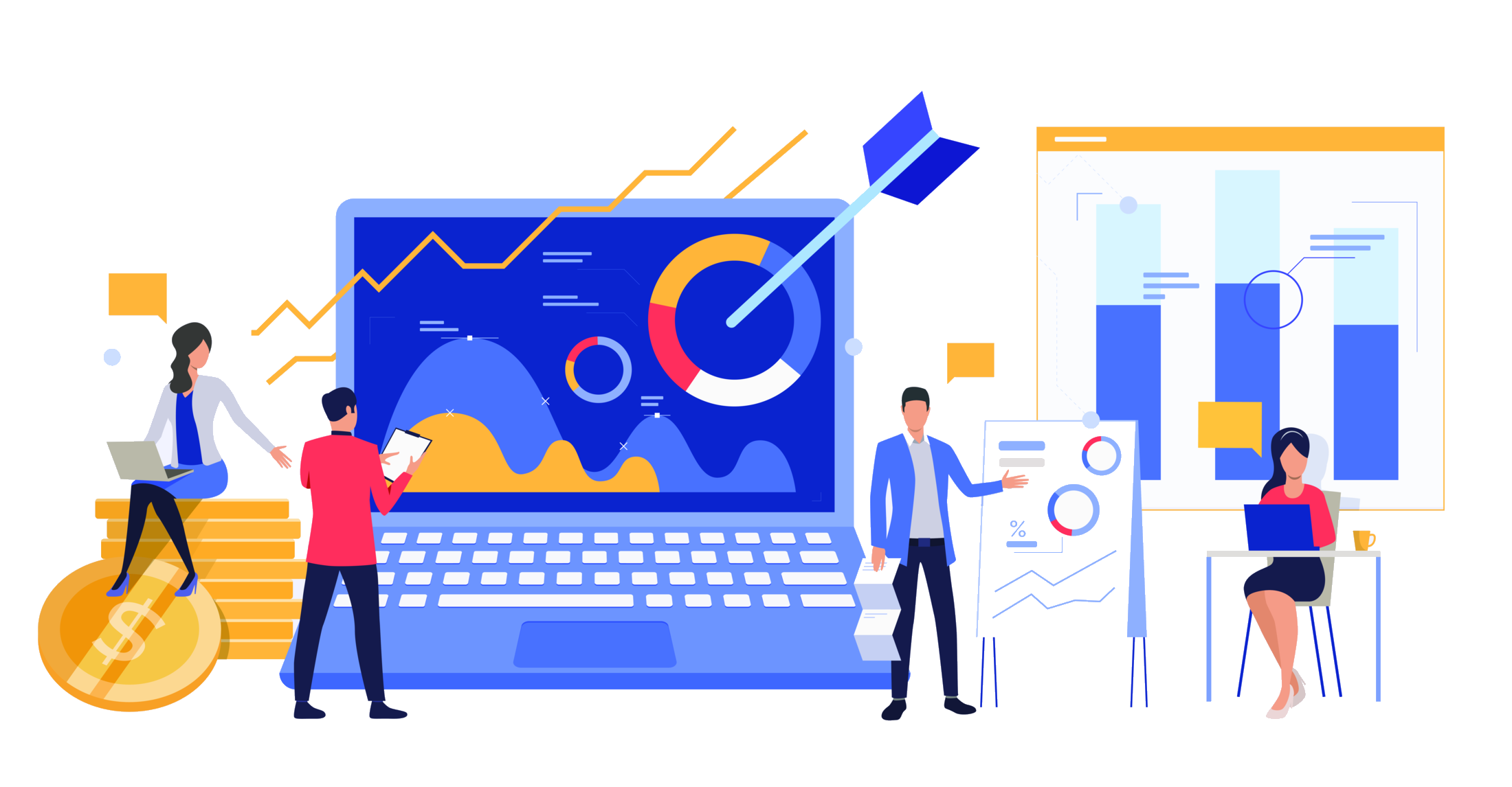 Business team analyzing marketing reports