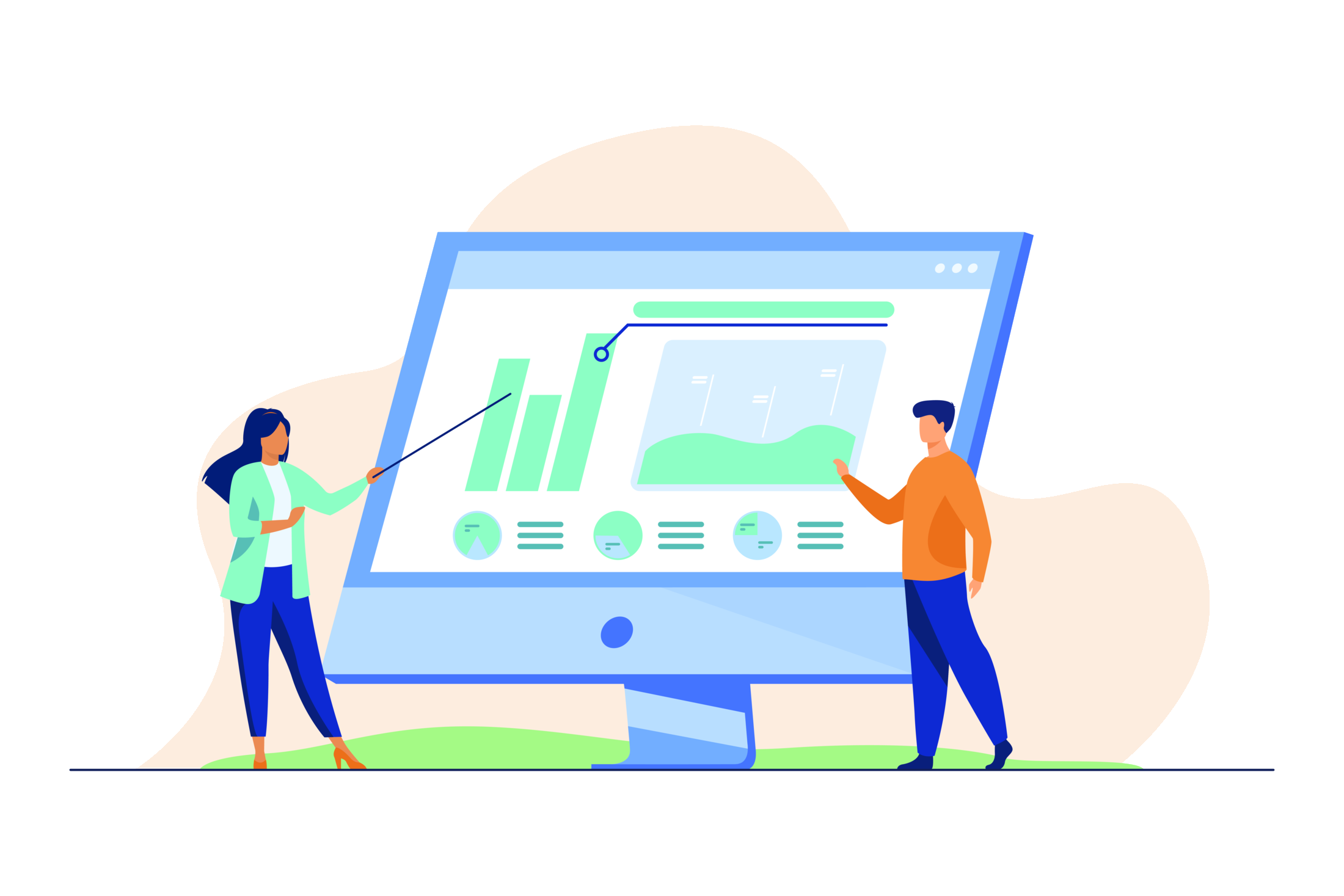Professionals analyzing charts on monitor